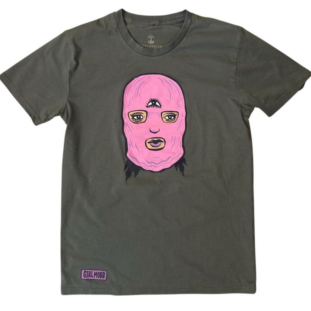 Oaklandish Unisex Green Tee M Pink Ski Mask Graphic Limited Edition